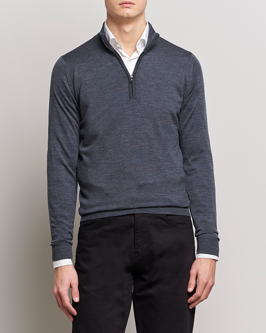 Herre | Tøj | John Smedley | Barrow Extra Fine Merino Half Zip Charcoal