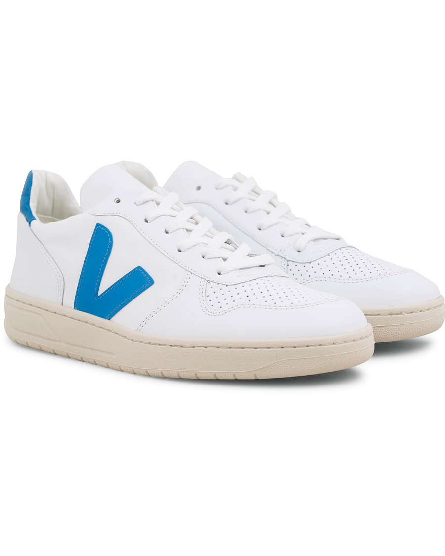 Herre | Veja V-10 Leather Sneaker Extra White/Swedish Blue | Veja | V-10 Leather Sneaker Extra White/Swedish Blue