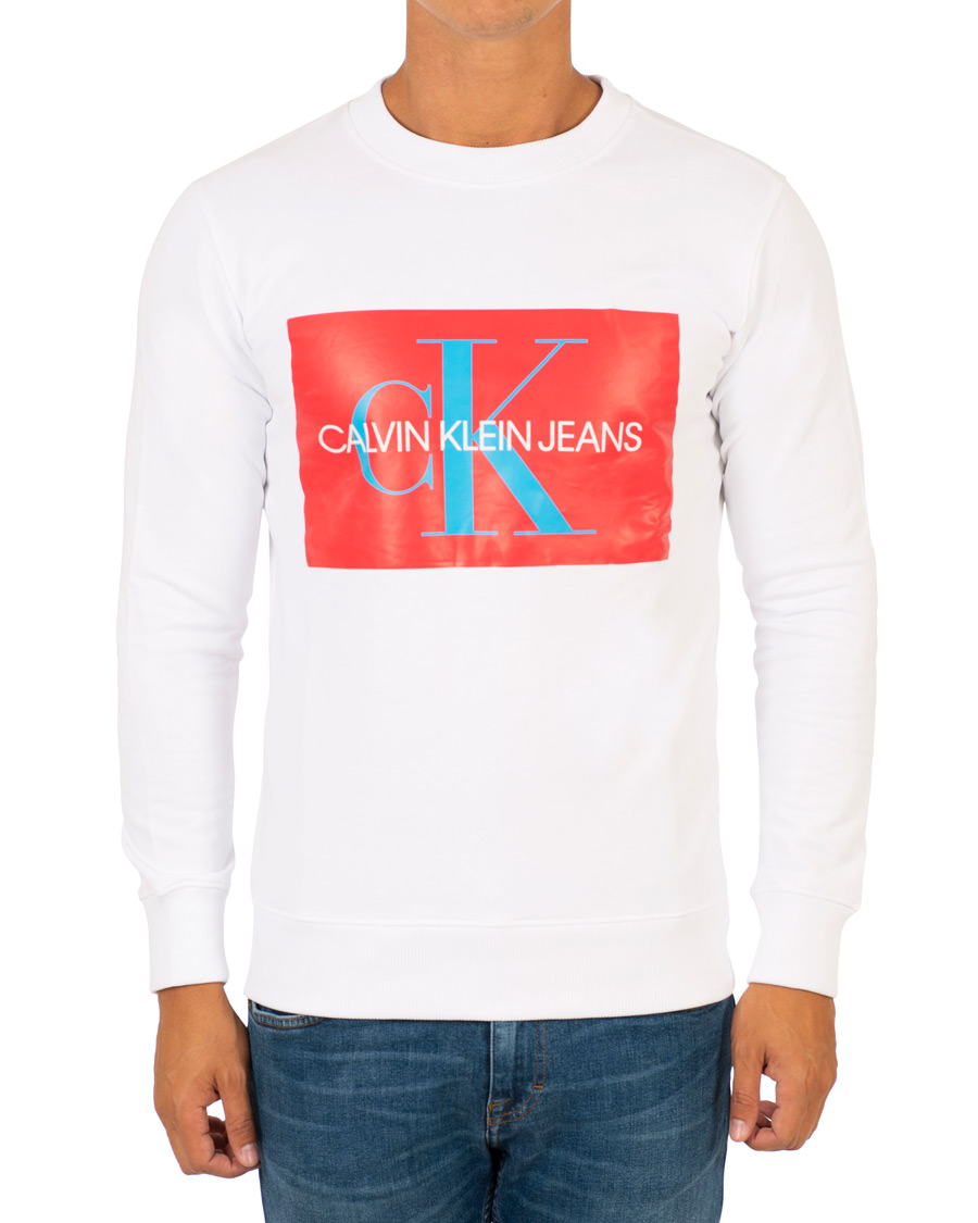 Calvin Klein Jeans Monogram Box Logo Crew Sweatshirt Bright White - Ca