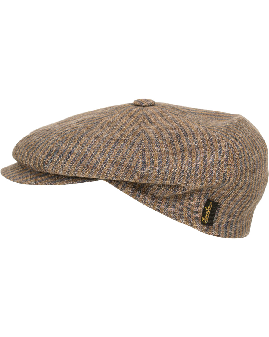 Herre | Borsalino Striped Linen Flat Cap Light Brown/Navy | Borsalino | Striped Linen Flat Cap Light Brown/Navy