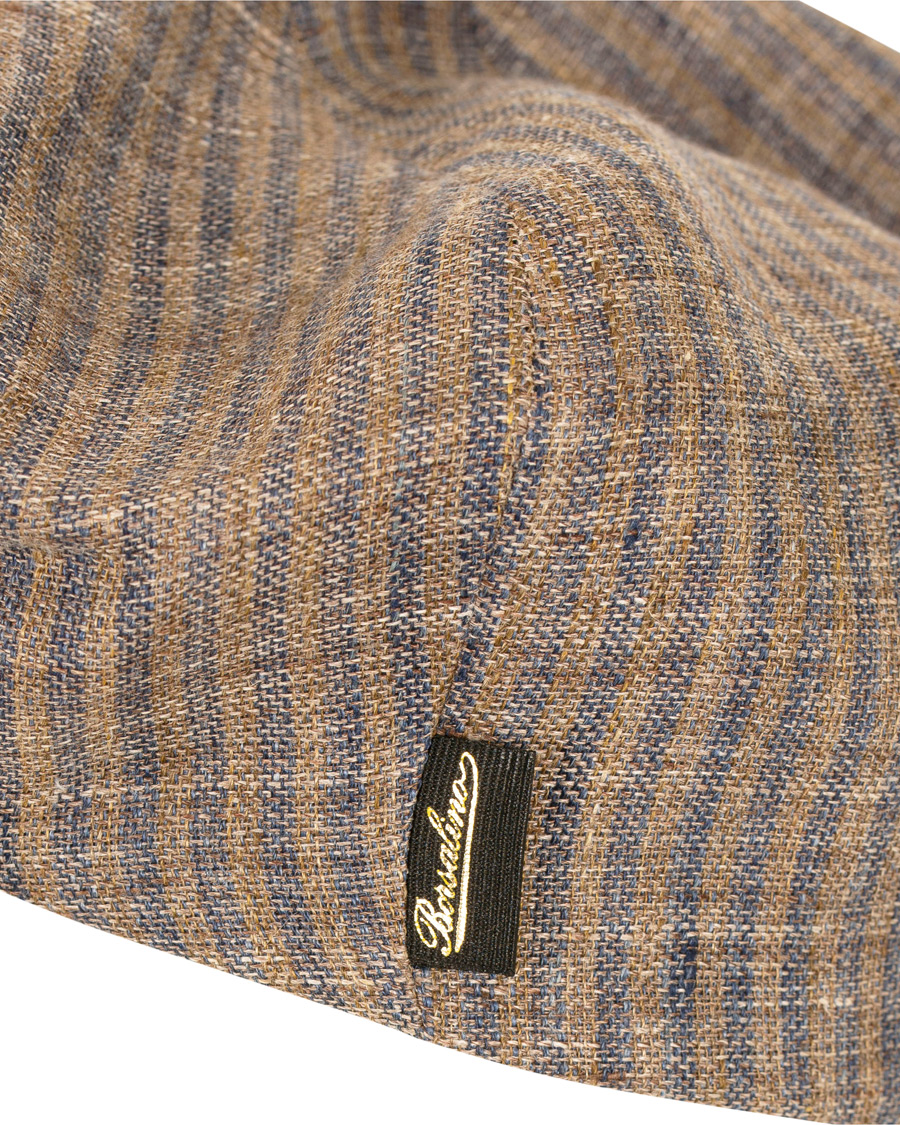 Herre | Borsalino Striped Linen Flat Cap Light Brown/Navy | Borsalino | Striped Linen Flat Cap Light Brown/Navy