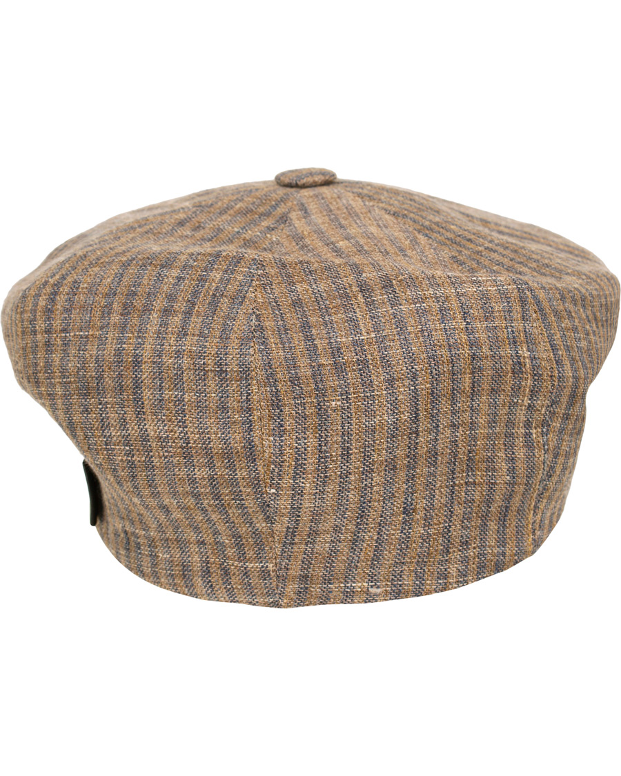 Herre | Borsalino Striped Linen Flat Cap Light Brown/Navy | Borsalino | Striped Linen Flat Cap Light Brown/Navy