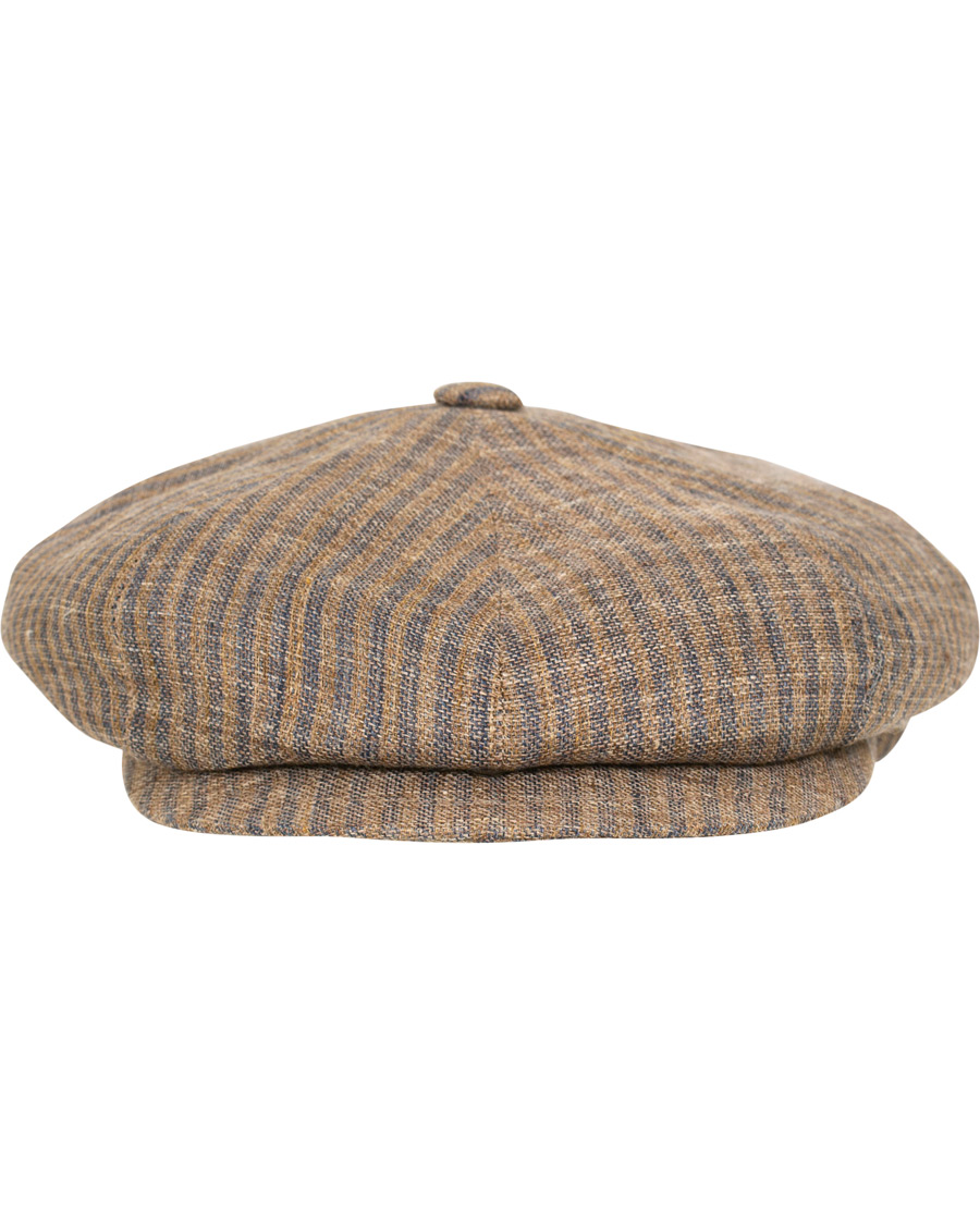 Herre | Borsalino Striped Linen Flat Cap Light Brown/Navy | Borsalino | Striped Linen Flat Cap Light Brown/Navy