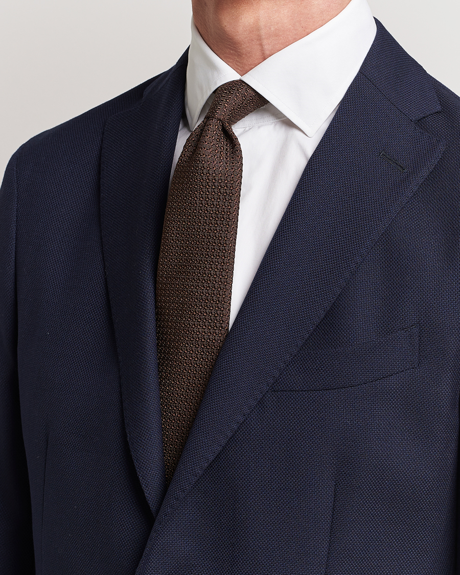 Herre | Slips | Drake's | Drake'sLarge Knot Handrolled Grenadine Silk TieBrown