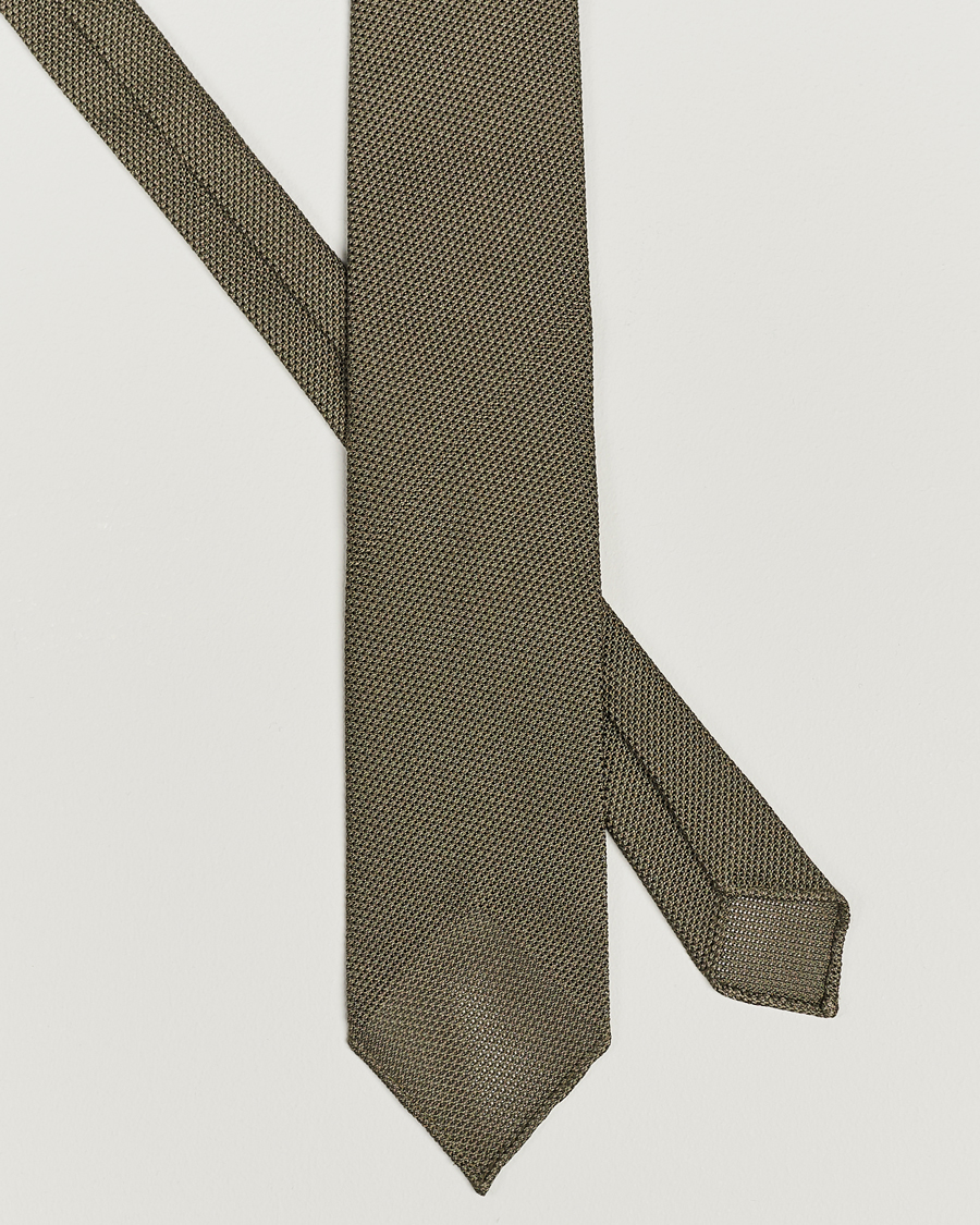 Herre |  | Drake's | Silk Grenadine Handrolled 8 cm Tie Khaki