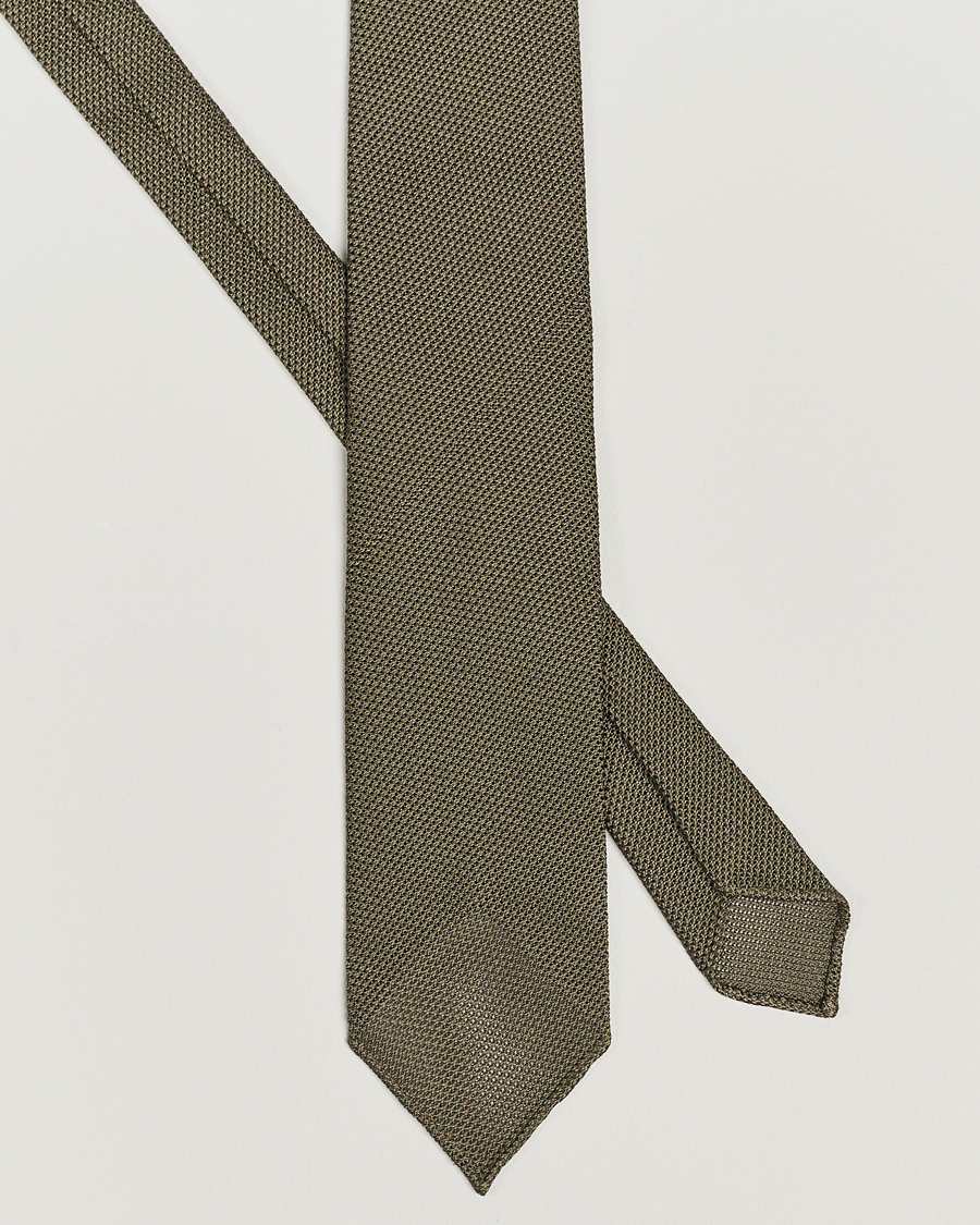 Herre | Best of British | Drake's | Silk Grenadine Handrolled 8 cm Tie Khaki