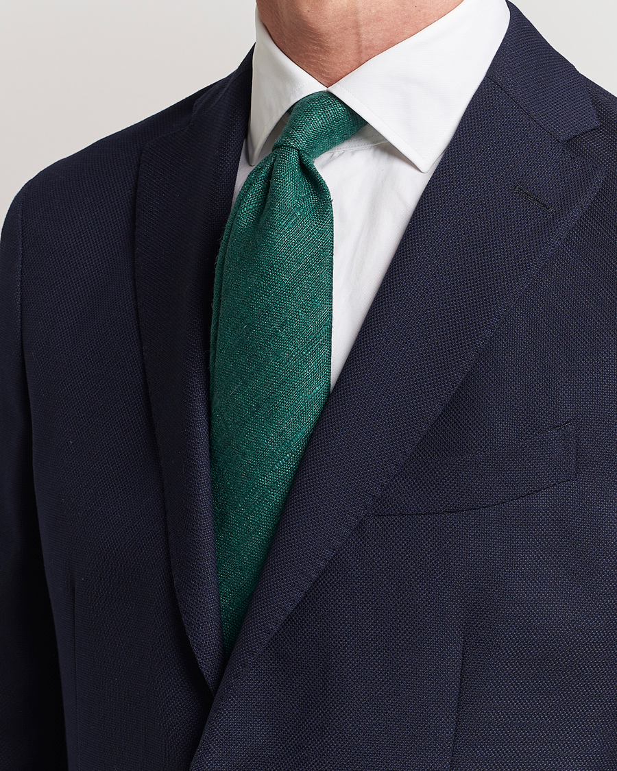 Herre | Slips | Drake's | Silk Tussah Handrolled Tie Green