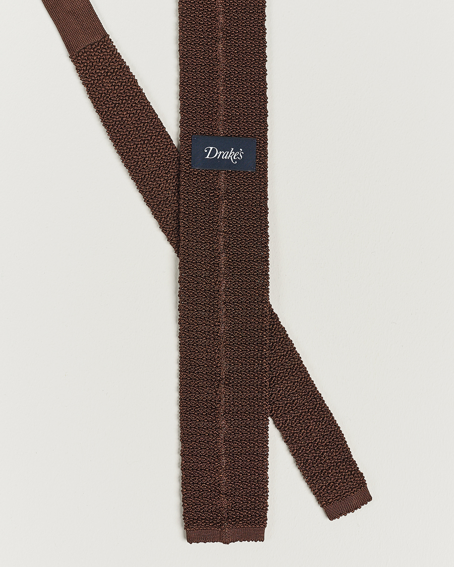 Herre |  | Drake's | Knitted Silk 6.5 cm Tie Brown