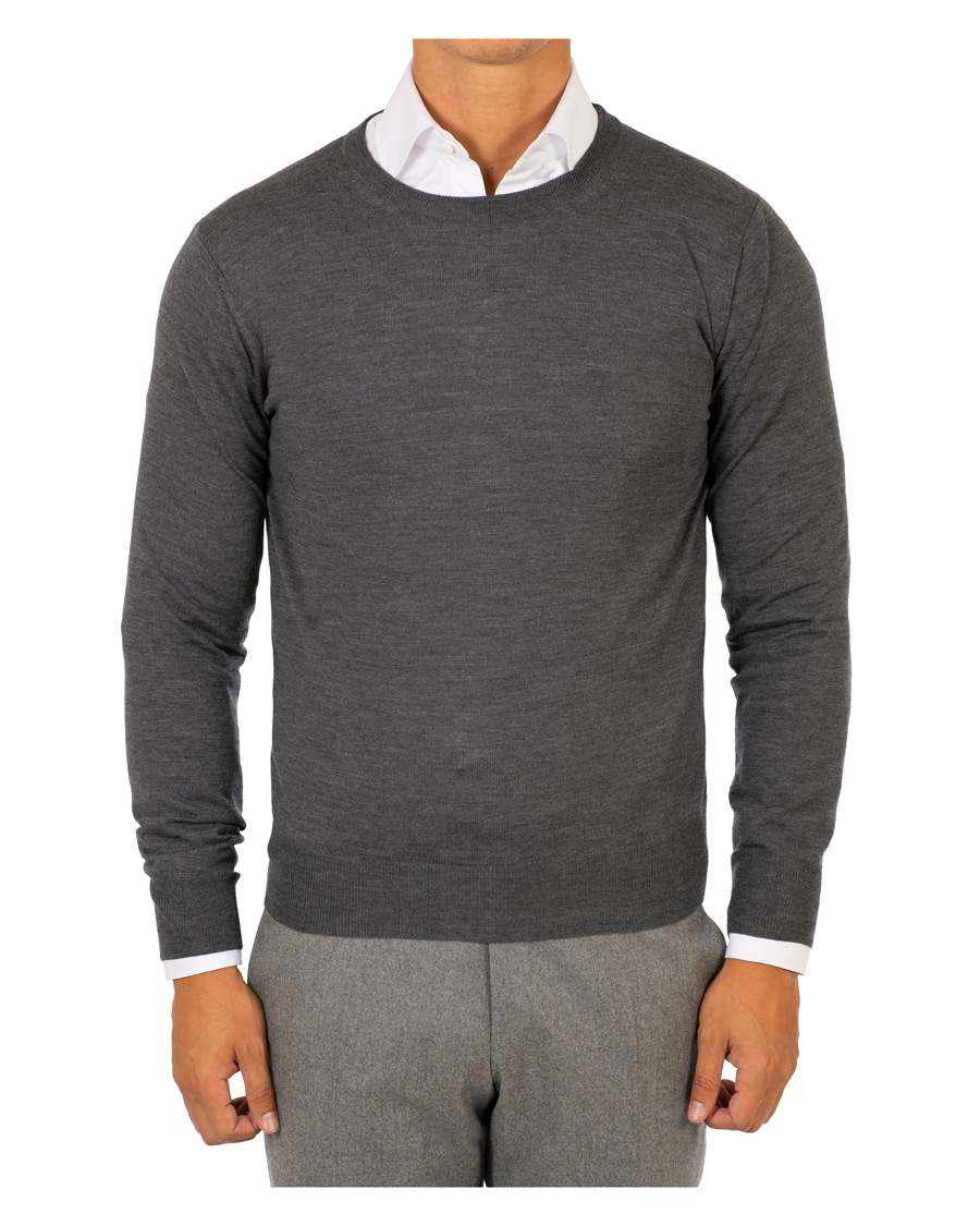 Herre | Trøjer | Canali | Merino Wool Crew Neck Grey