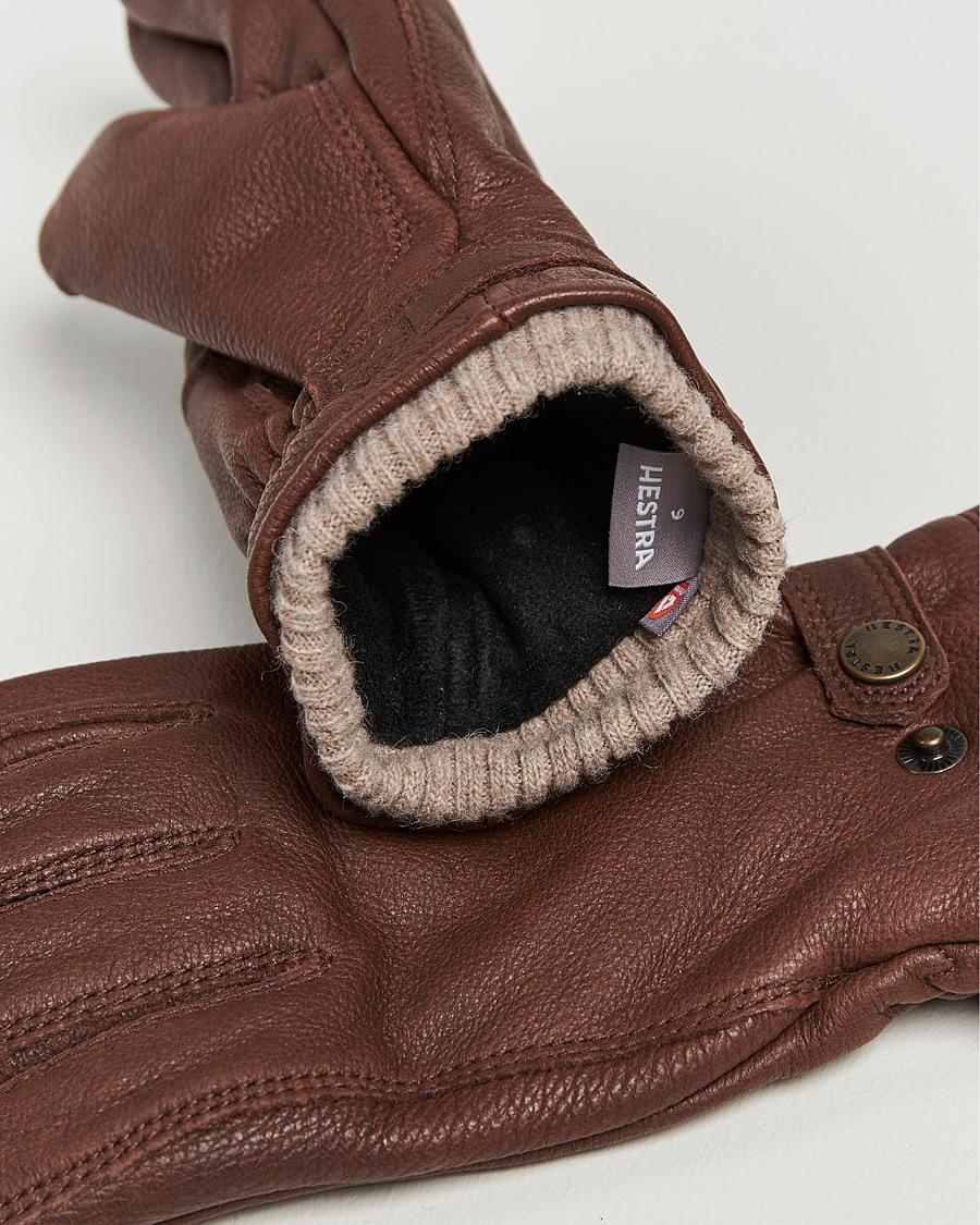 Men | Gloves | Hestra | Utsjö Fleece Liner Buckle Elkskin Glove Chestnut