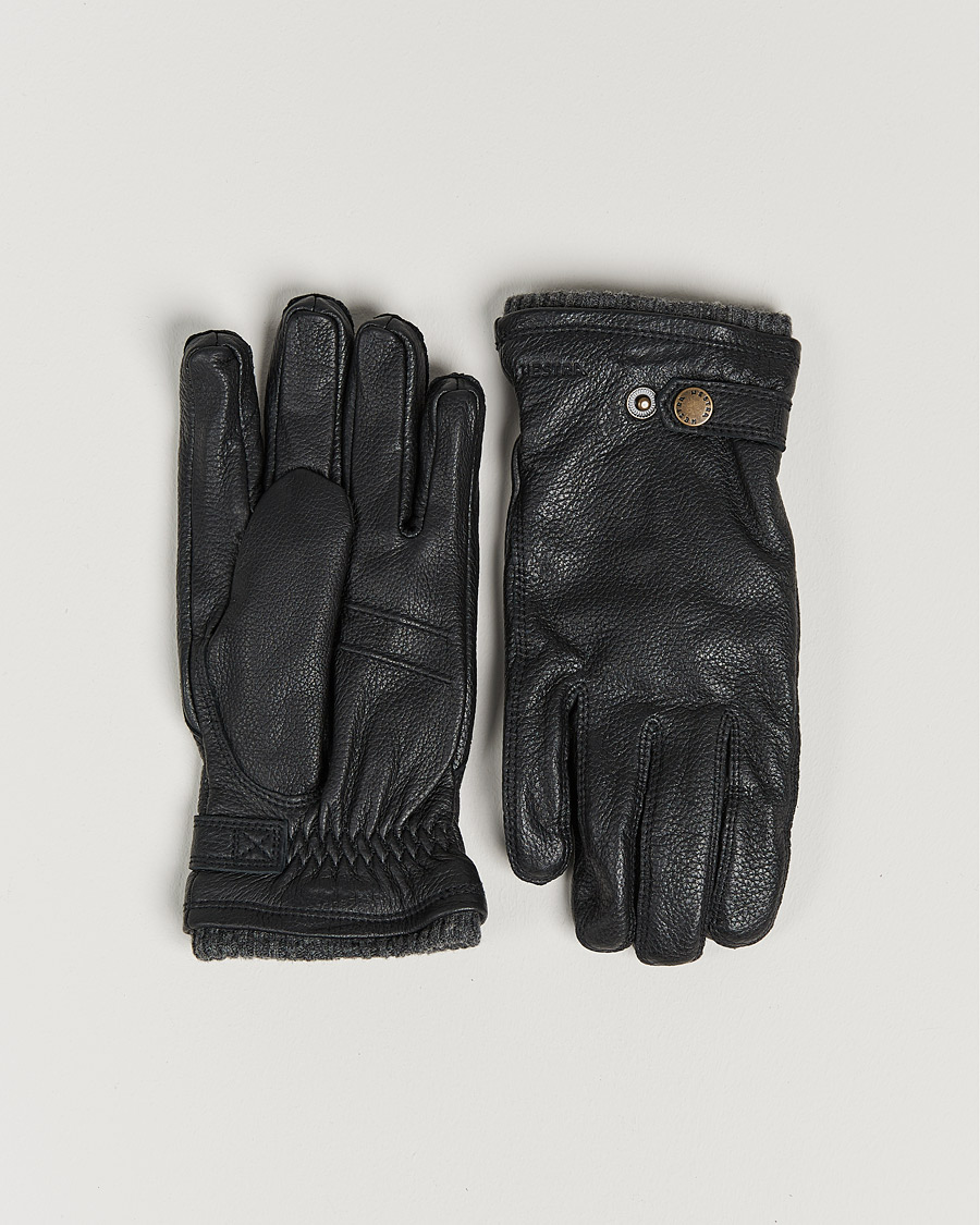 Herre | Handsker | Hestra | Utsjö Fleece Lined Buckle Elkskin Glove Black