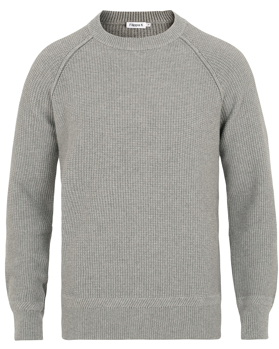 Herre | Trøjer | Filippa K | Cotton Texture R Neck Sweater Grey Melange