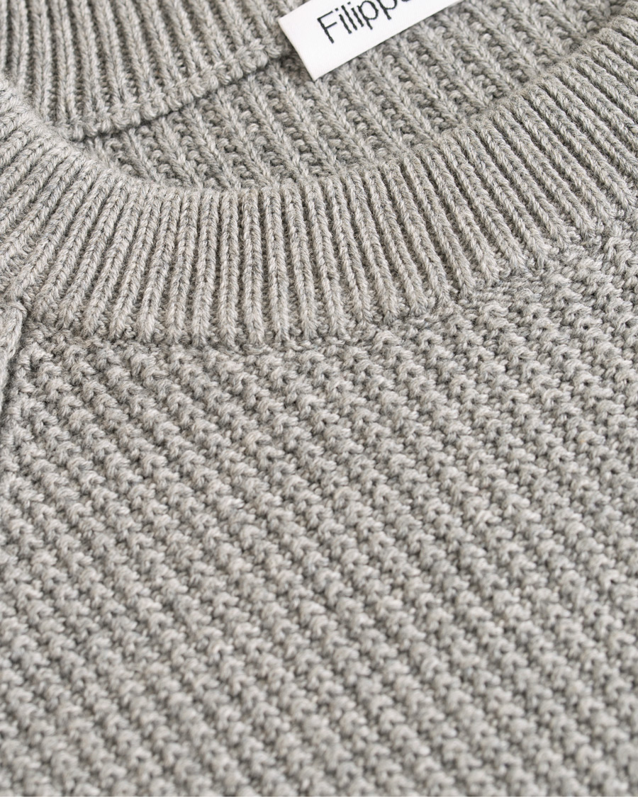 Herre | Trøjer | Filippa K | Cotton Texture R Neck Sweater Grey Melange