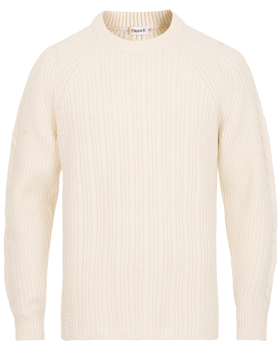 Herre | Trøjer | Filippa K | Wool Cable Crew Neck Sweater Cream