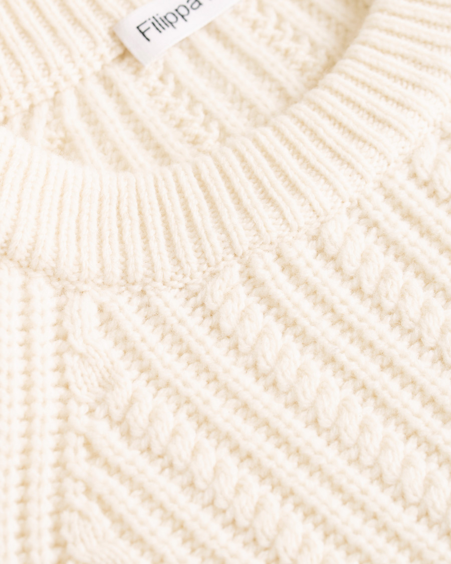 Herre | Trøjer | Filippa K | Wool Cable Crew Neck Sweater Cream