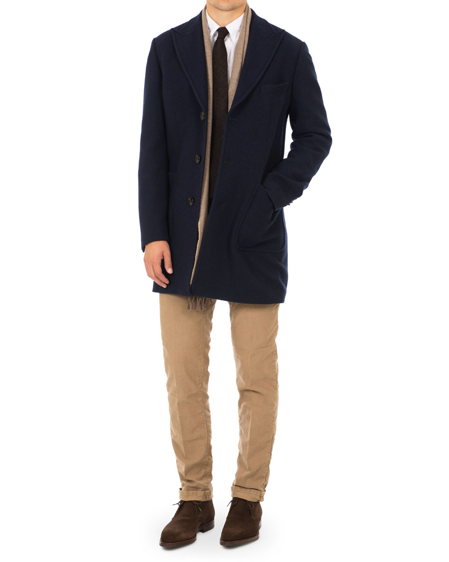 Herre | Jakker | Morris Heritage | Gordon Basketweave Peak Lapel Coat Navy