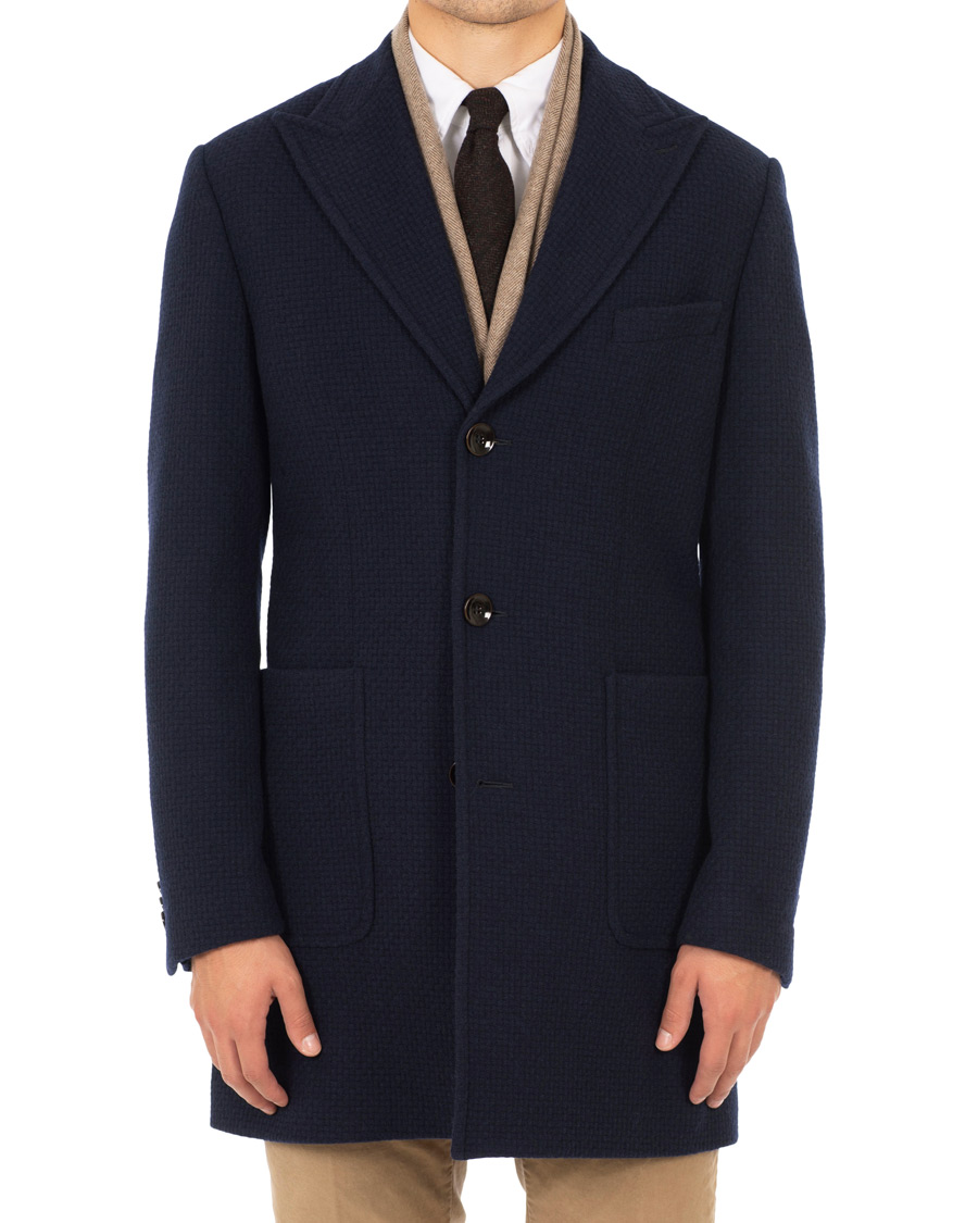 Herre | Jakker | Morris Heritage | Gordon Basketweave Peak Lapel Coat Navy