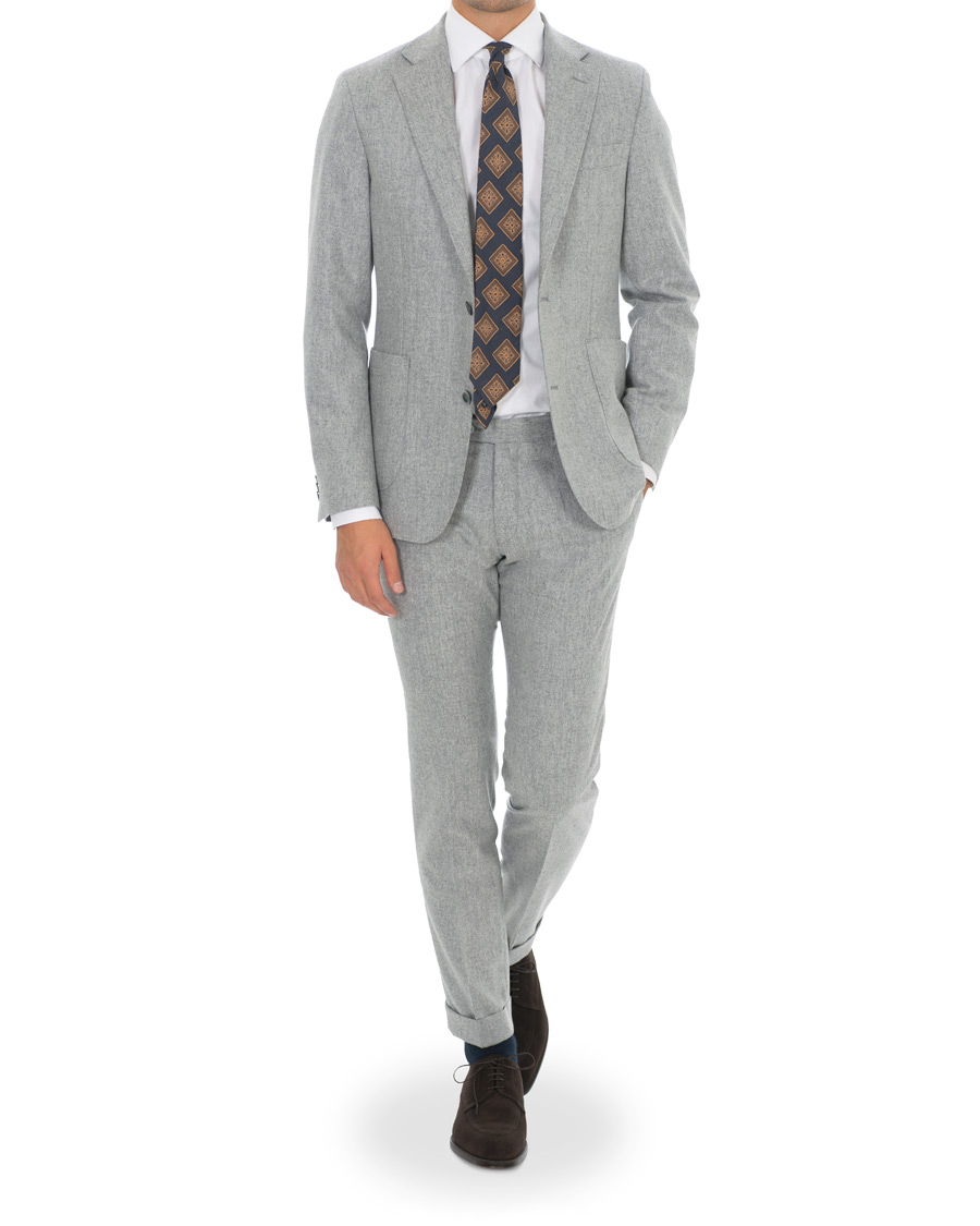 Herre | Bukser | Oscar Jacobson | Dean Turn Up Flannel Trousers Light Grey