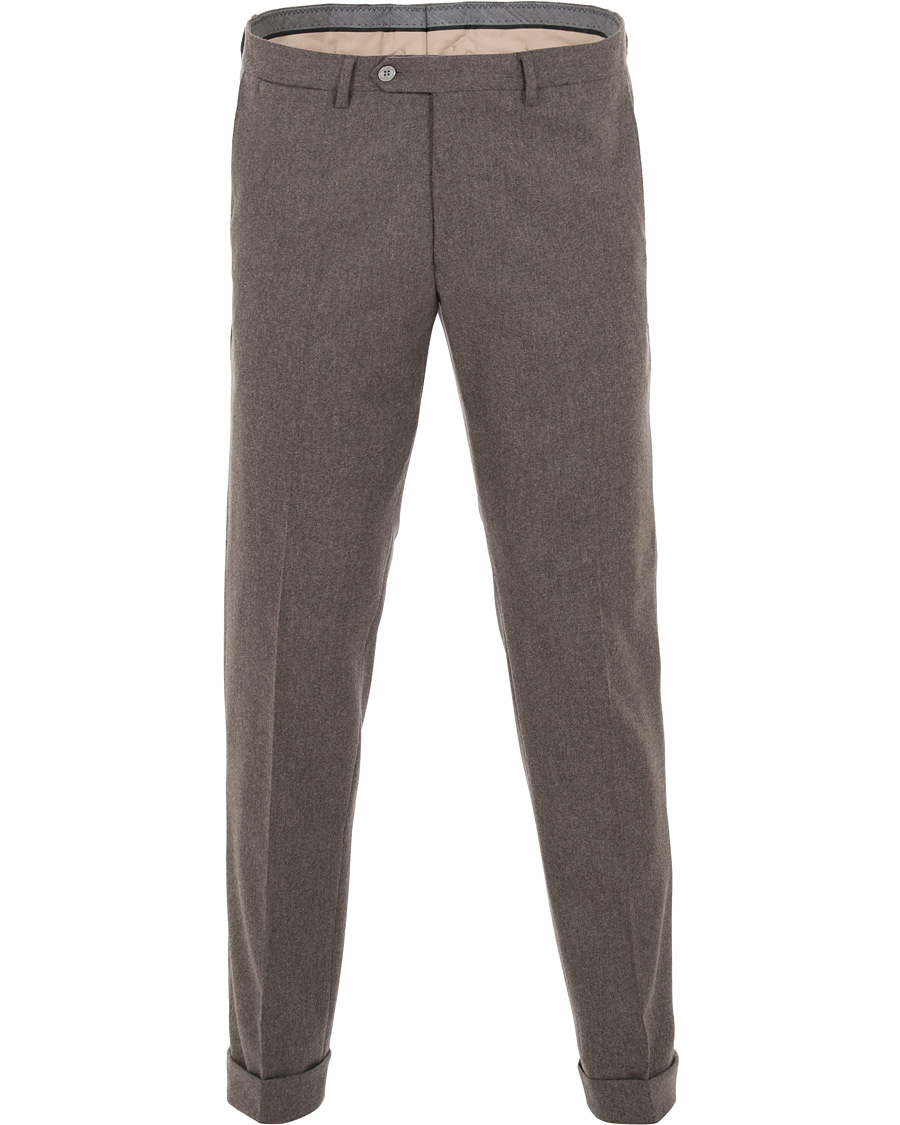 Herre | Bukser | Oscar Jacobson | Dean Turn Up Flannel Trousers Taupe