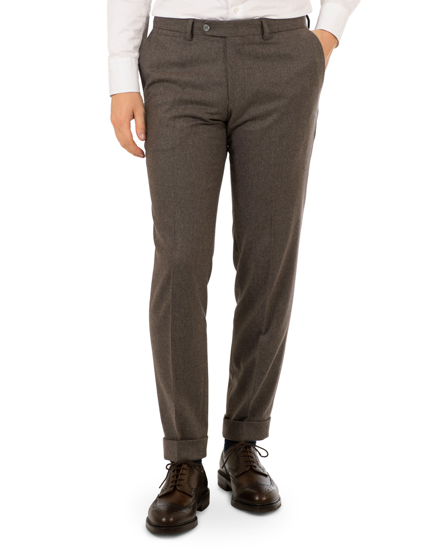 Herre | Bukser | Oscar Jacobson | Dean Turn Up Flannel Trousers Taupe
