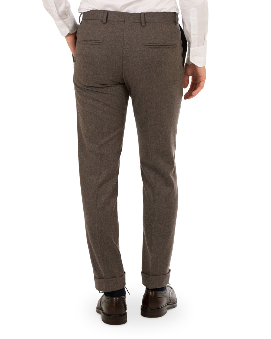 Herre | Bukser | Oscar Jacobson | Dean Turn Up Flannel Trousers Taupe