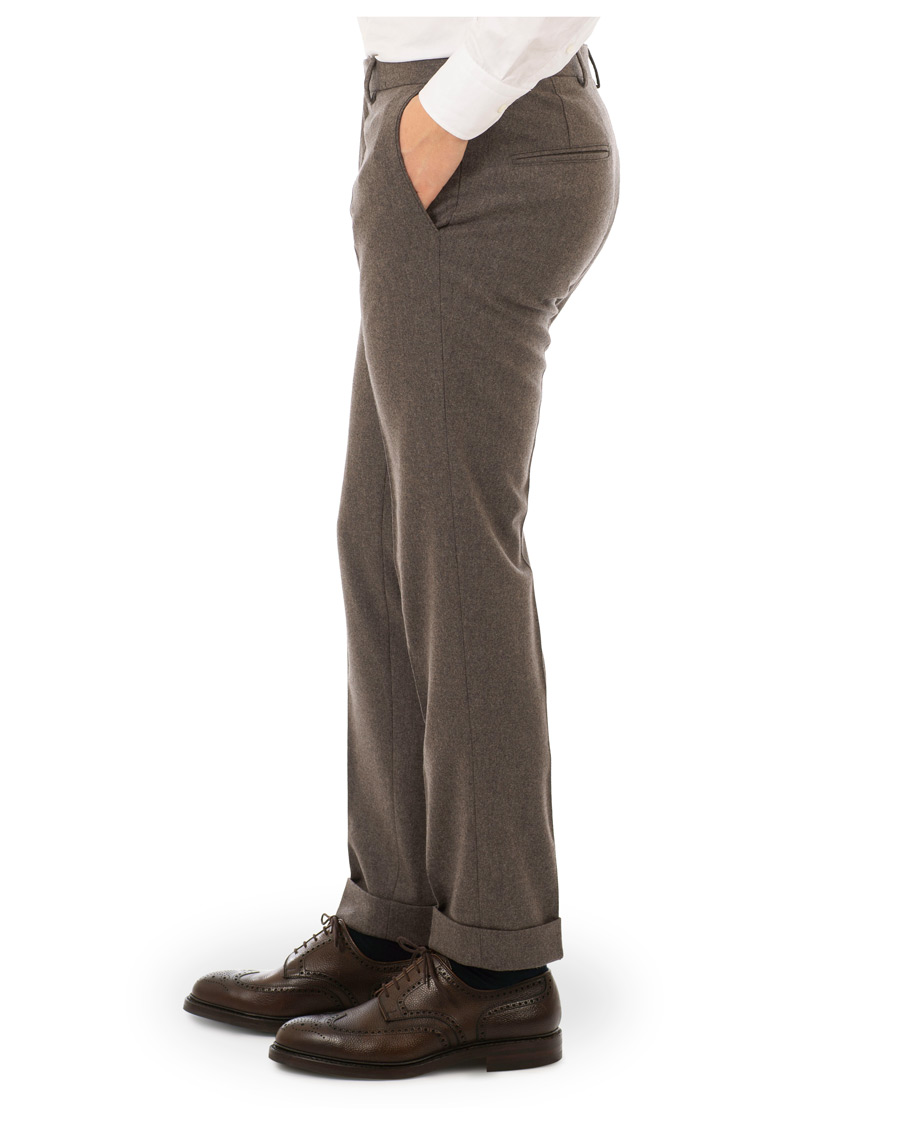 Herre | Bukser | Oscar Jacobson | Dean Turn Up Flannel Trousers Taupe