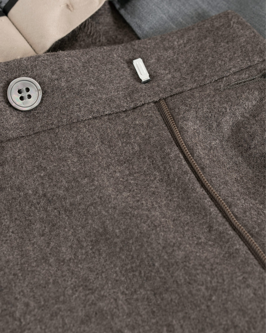 Herre | Bukser | Oscar Jacobson | Dean Turn Up Flannel Trousers Taupe