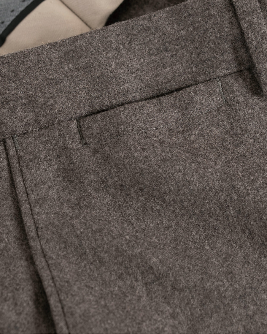 Herre | Bukser | Oscar Jacobson | Dean Turn Up Flannel Trousers Taupe