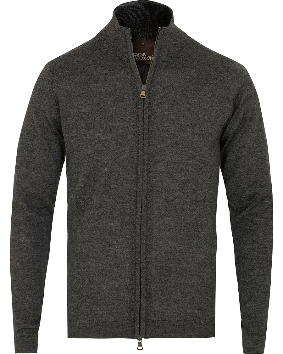 Herre | Trøjer | Oscar Jacobson | Ariel Extra Fine Merino Full Zip Grey