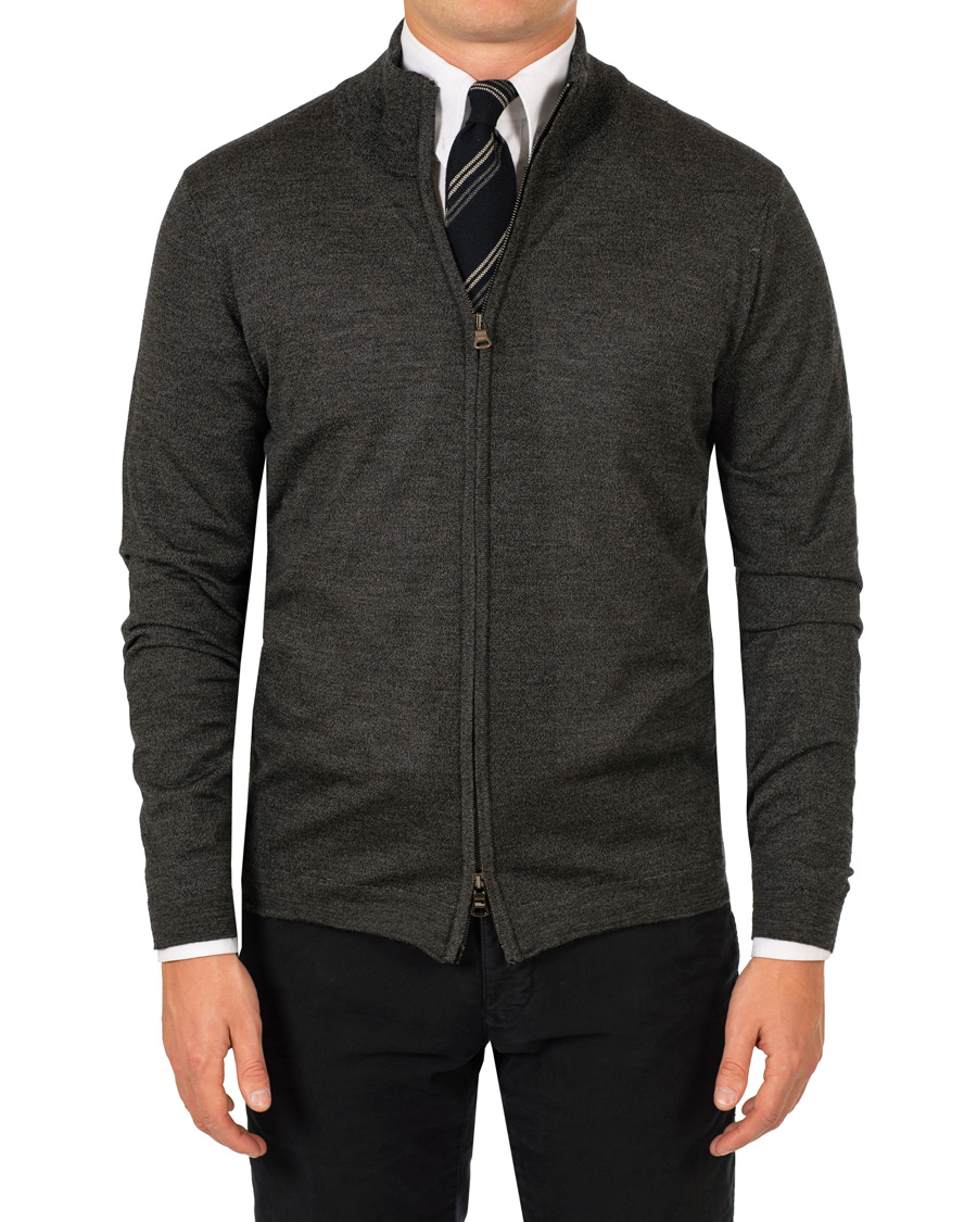 Herre | Trøjer | Oscar Jacobson | Ariel Extra Fine Merino Full Zip Grey