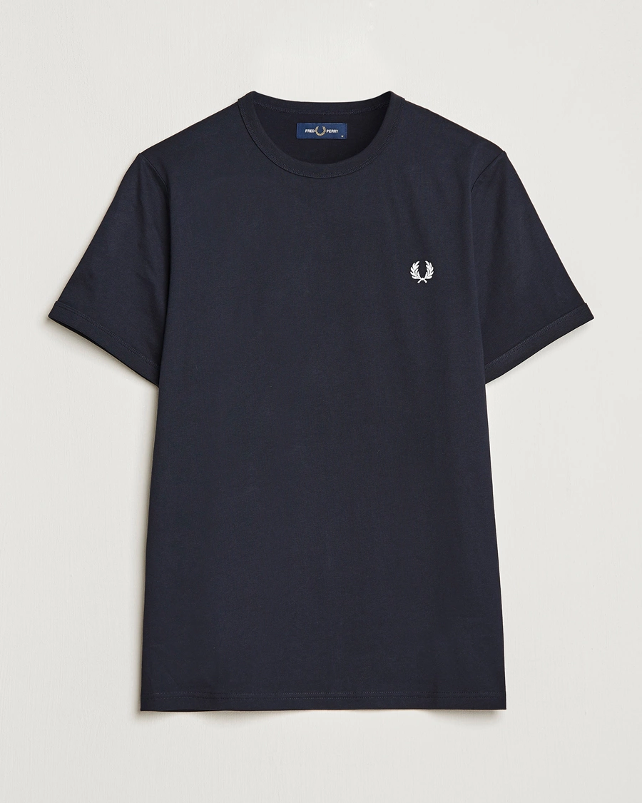 Herre | T-Shirts | Fred Perry | Ringer Crew Neck Tee Navy