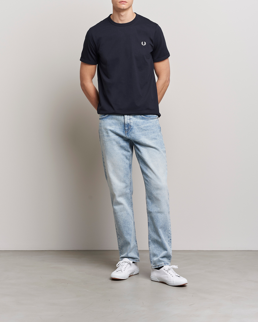Herre | T-Shirts | Fred Perry | Ringer Crew Neck Tee Navy