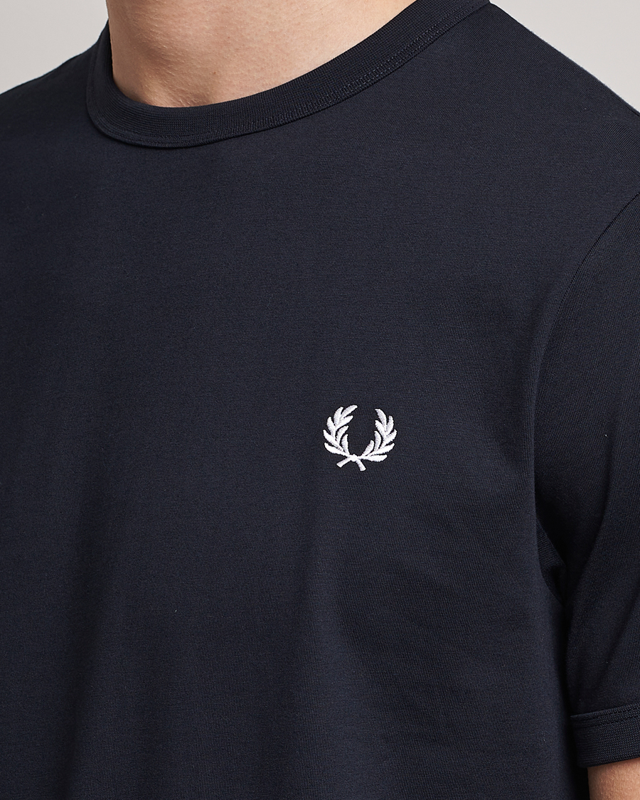 Herre | T-Shirts | Fred Perry | Ringer Crew Neck Tee Navy