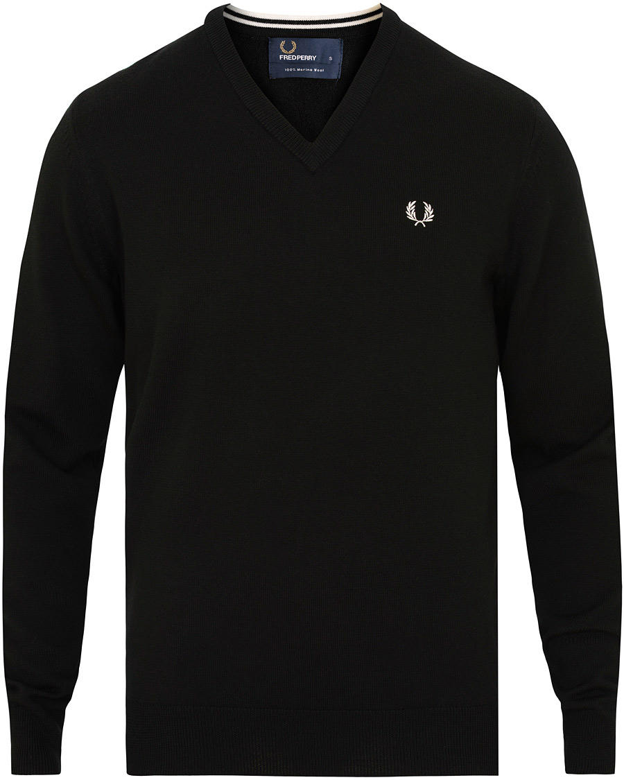 Herre | Trøjer | Fred Perry | Merino Wool V-Neck Pullover Black