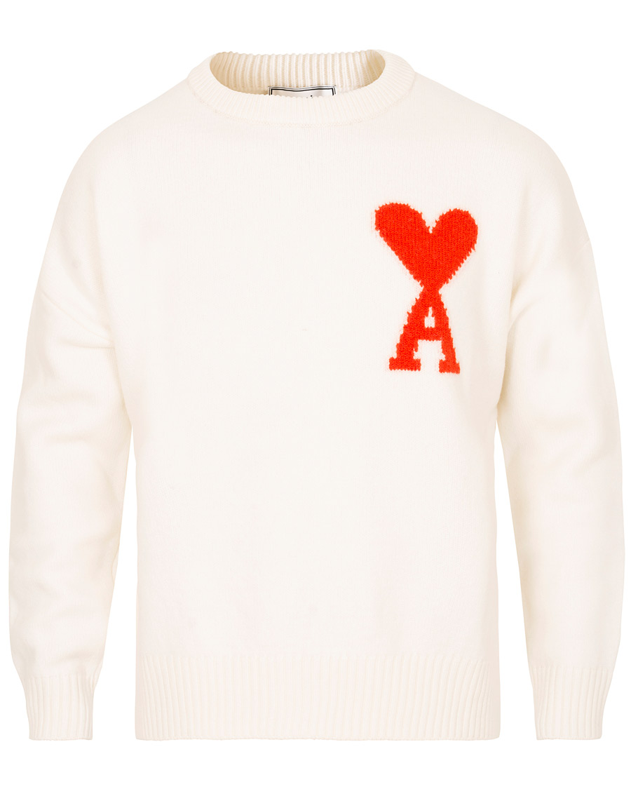 Herre | Trøjer | AMI | Boiled Wool Heart Sweater White