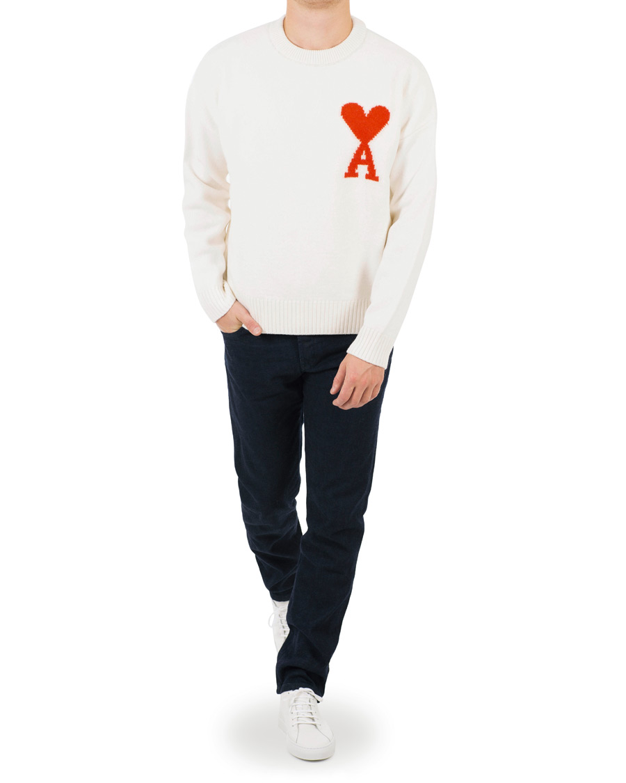 Herre | Trøjer | AMI | Boiled Wool Heart Sweater White