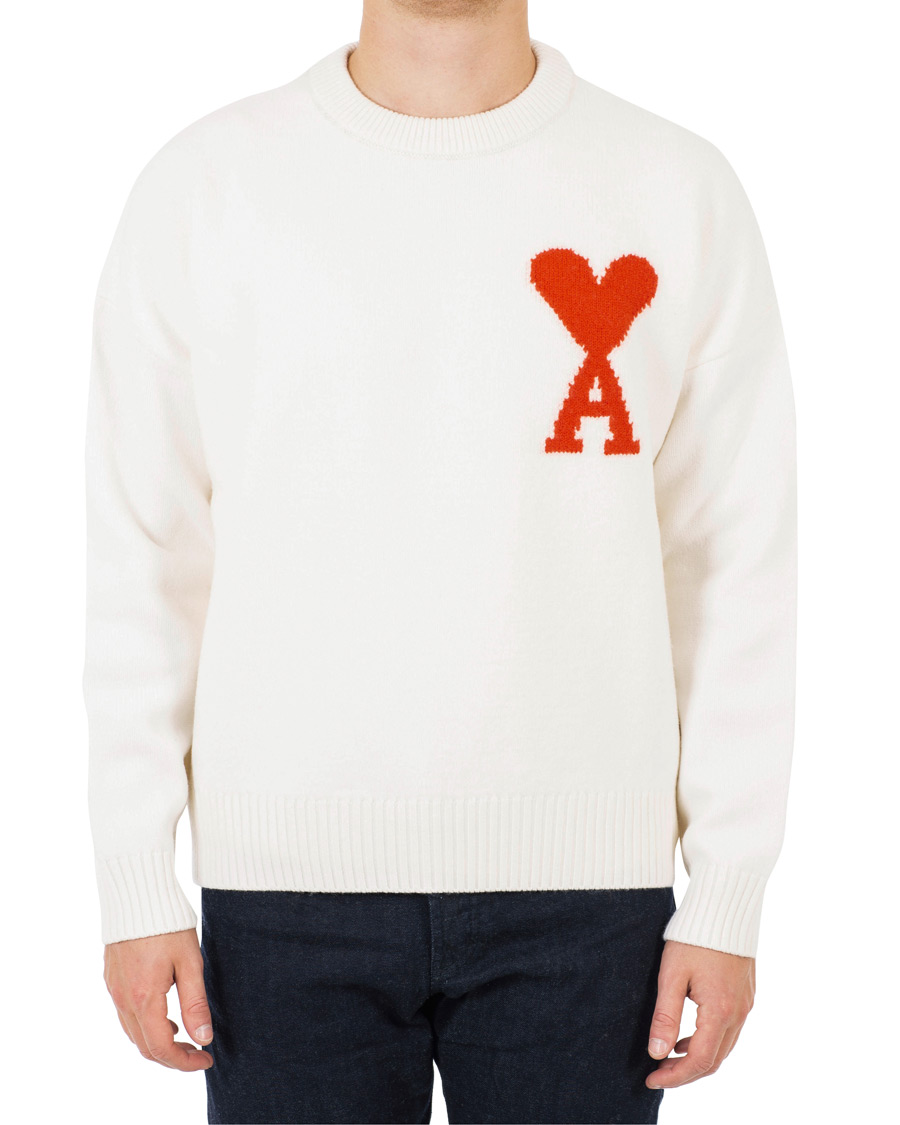 Herre | Trøjer | AMI | Boiled Wool Heart Sweater White