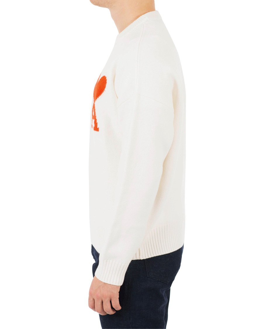 Herre | Trøjer | AMI | Boiled Wool Heart Sweater White