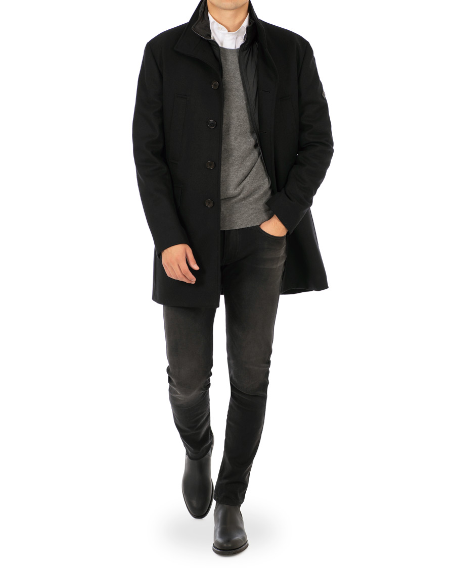 Herre | Jakker | J.Lindeberg | Gavin Stand Up Collar Compact Melton Coat Black
