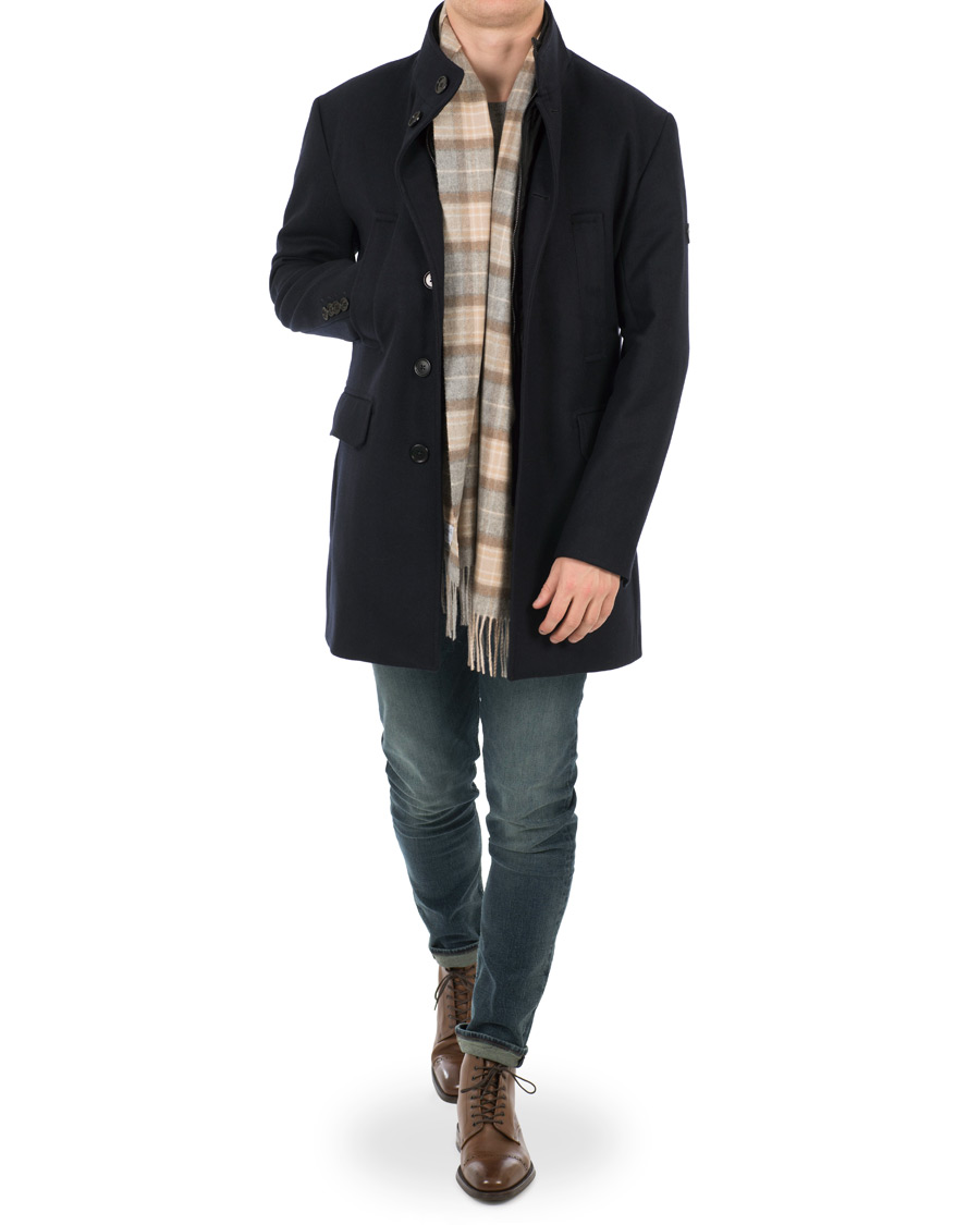Herre | Jakker | J.Lindeberg | Gavin Stand Up Collar Compact Melton Coat Navy