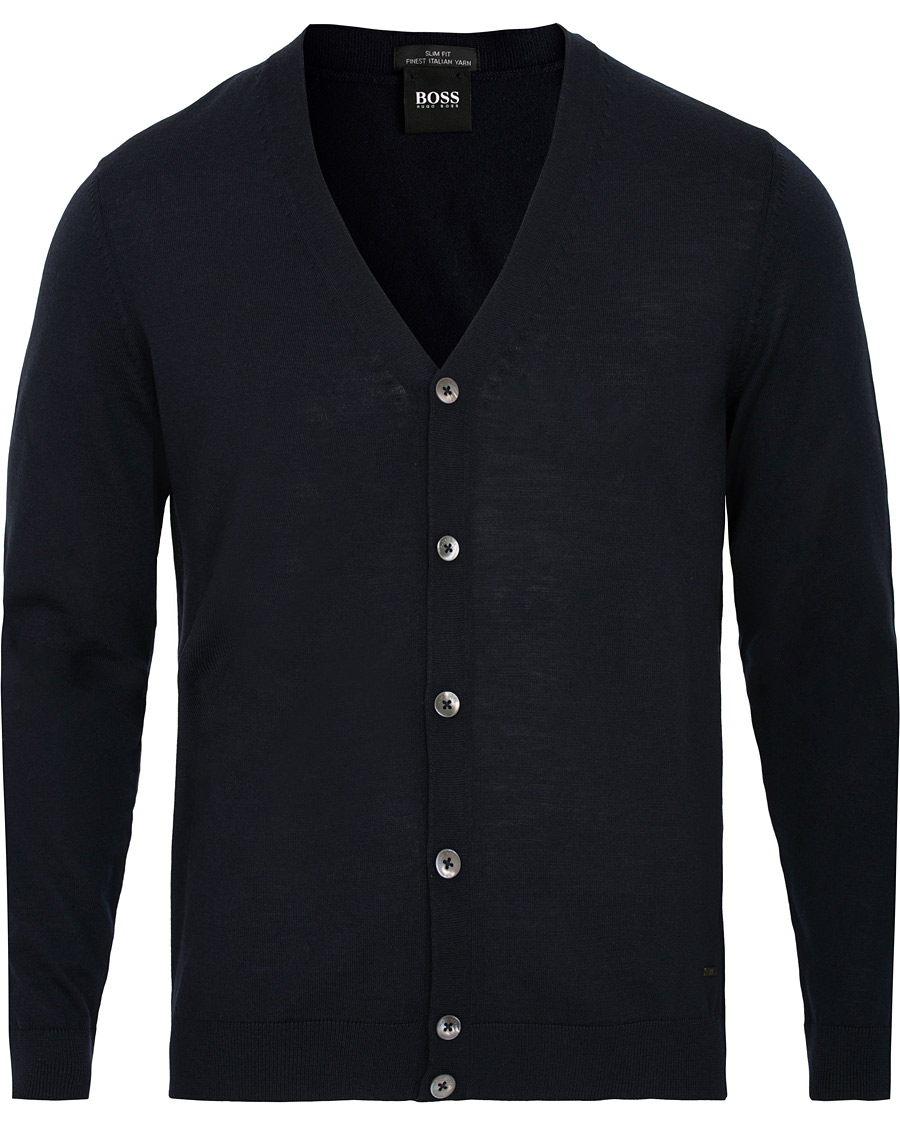 Herre | Trøjer | BOSS BLACK | BOSS Mardon Extra Fine Merino Cardigan Dark Navy