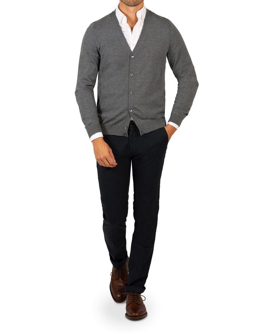 Herre | Trøjer | BOSS BLACK | BOSS Mardon Extra Fine Merino Cardigan Medium Grey Melange