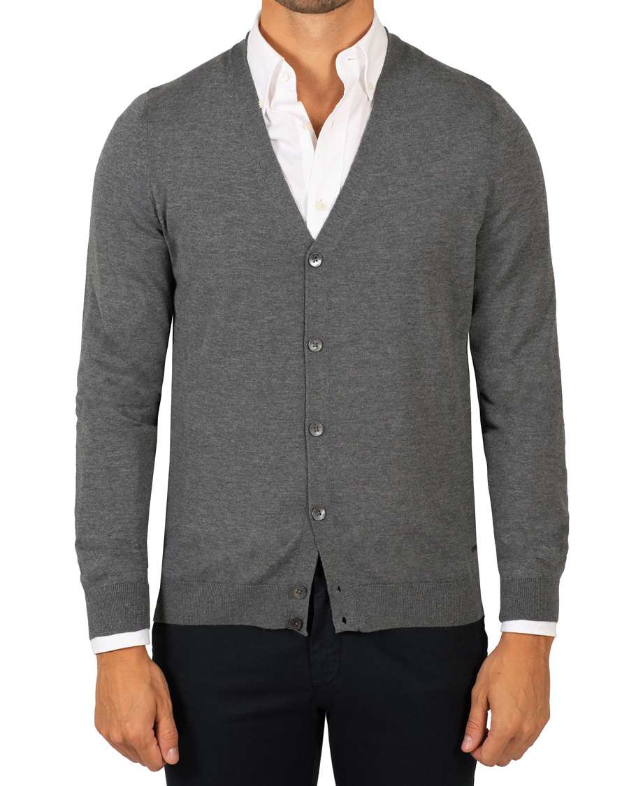 Herre | Trøjer | BOSS BLACK | BOSS Mardon Extra Fine Merino Cardigan Medium Grey Melange