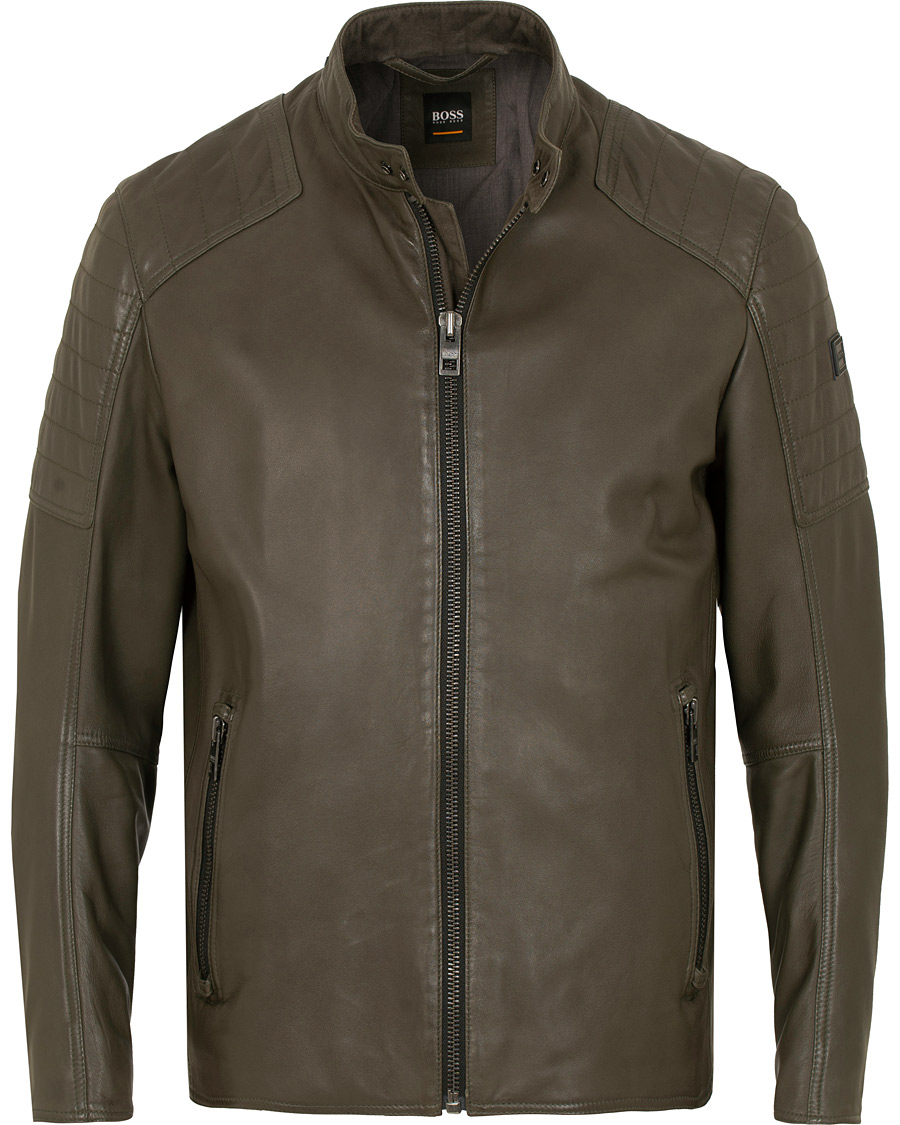 Herre | Jakker | BOSS ORANGE | BOSS Casual Jaysee Biker Leather Jacket Dark Green