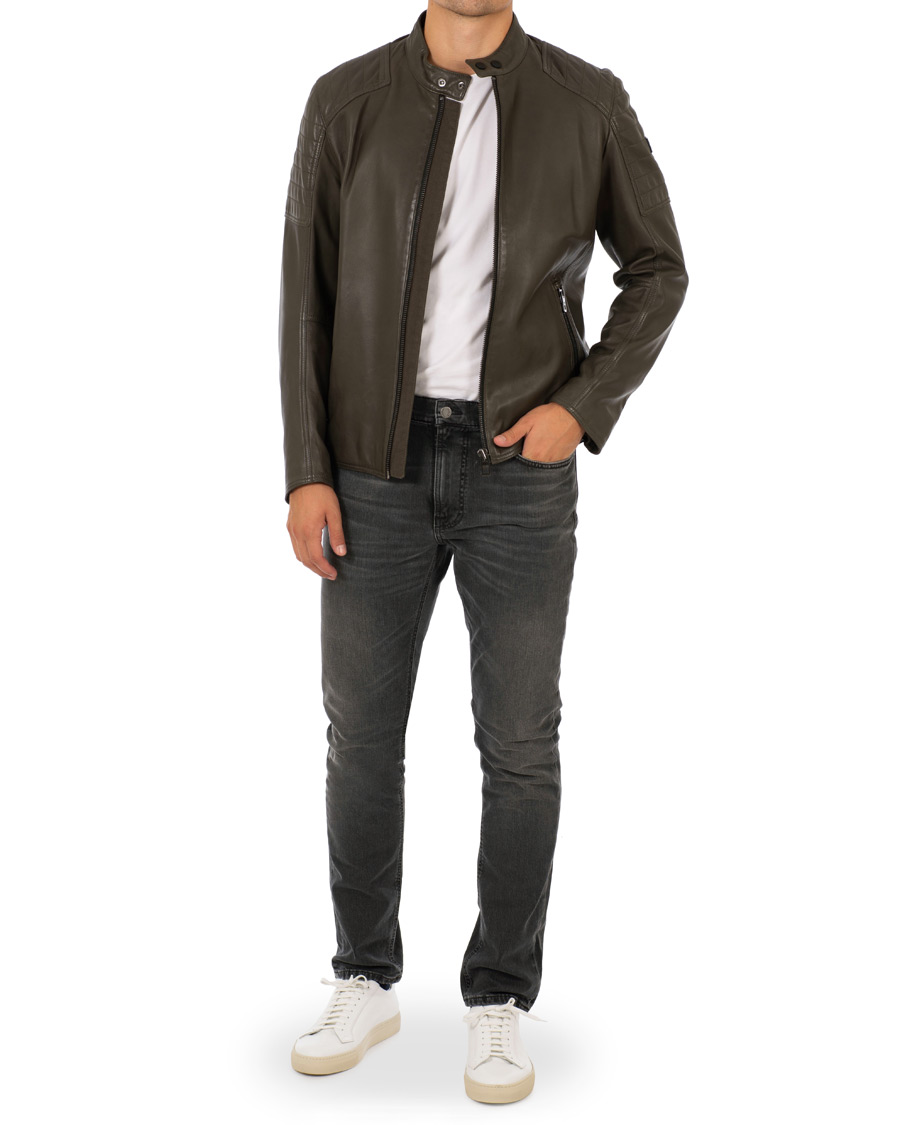 Herre | Jakker | BOSS ORANGE | BOSS Casual Jaysee Biker Leather Jacket Dark Green