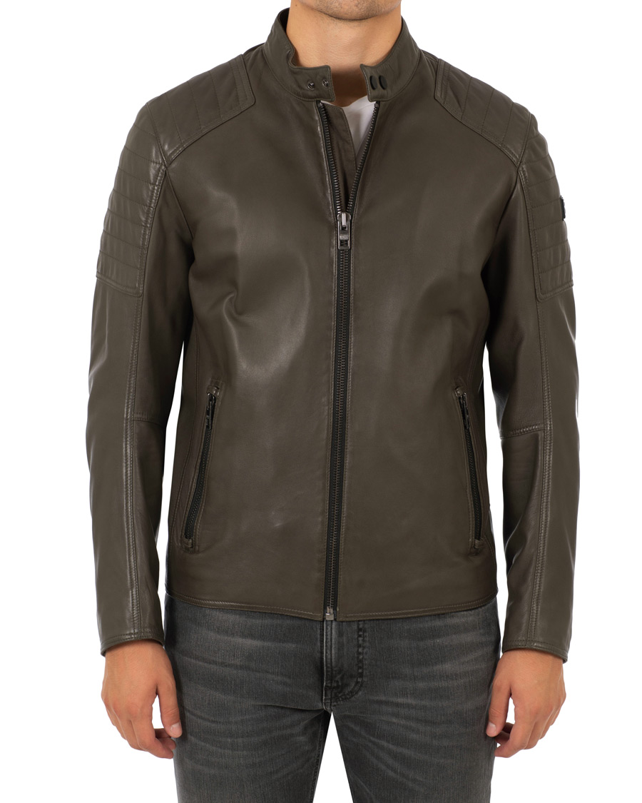 Herre | Jakker | BOSS ORANGE | BOSS Casual Jaysee Biker Leather Jacket Dark Green