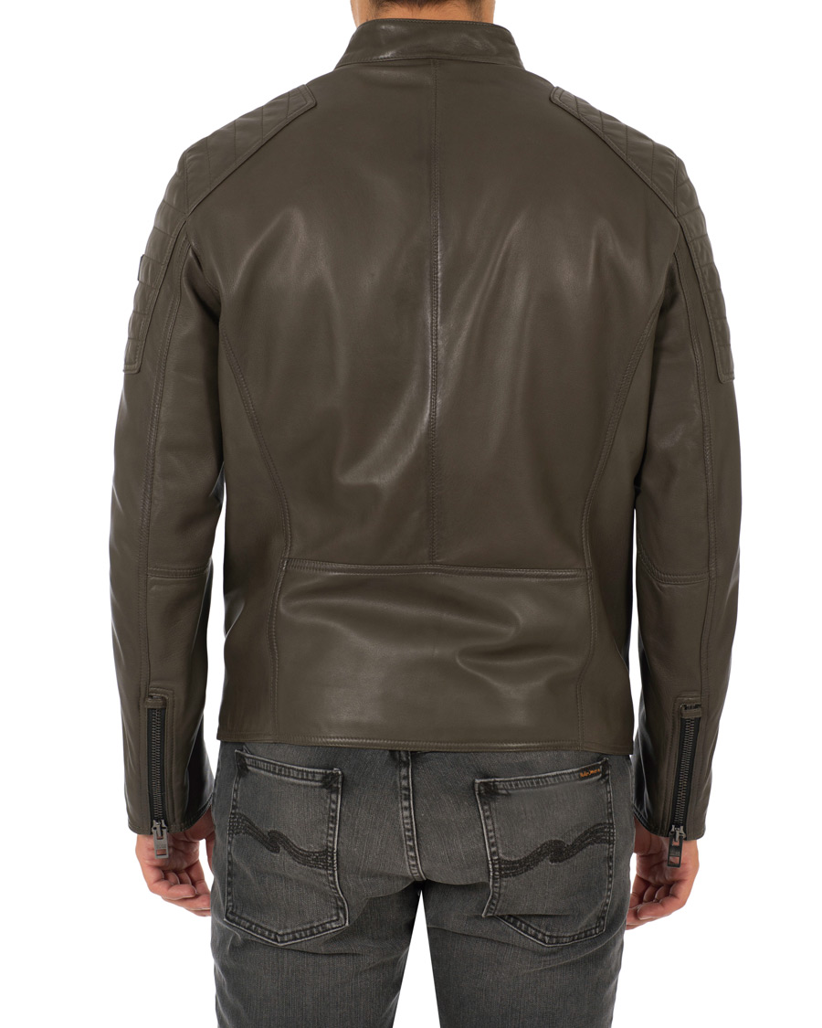 Herre | Jakker | BOSS ORANGE | BOSS Casual Jaysee Biker Leather Jacket Dark Green