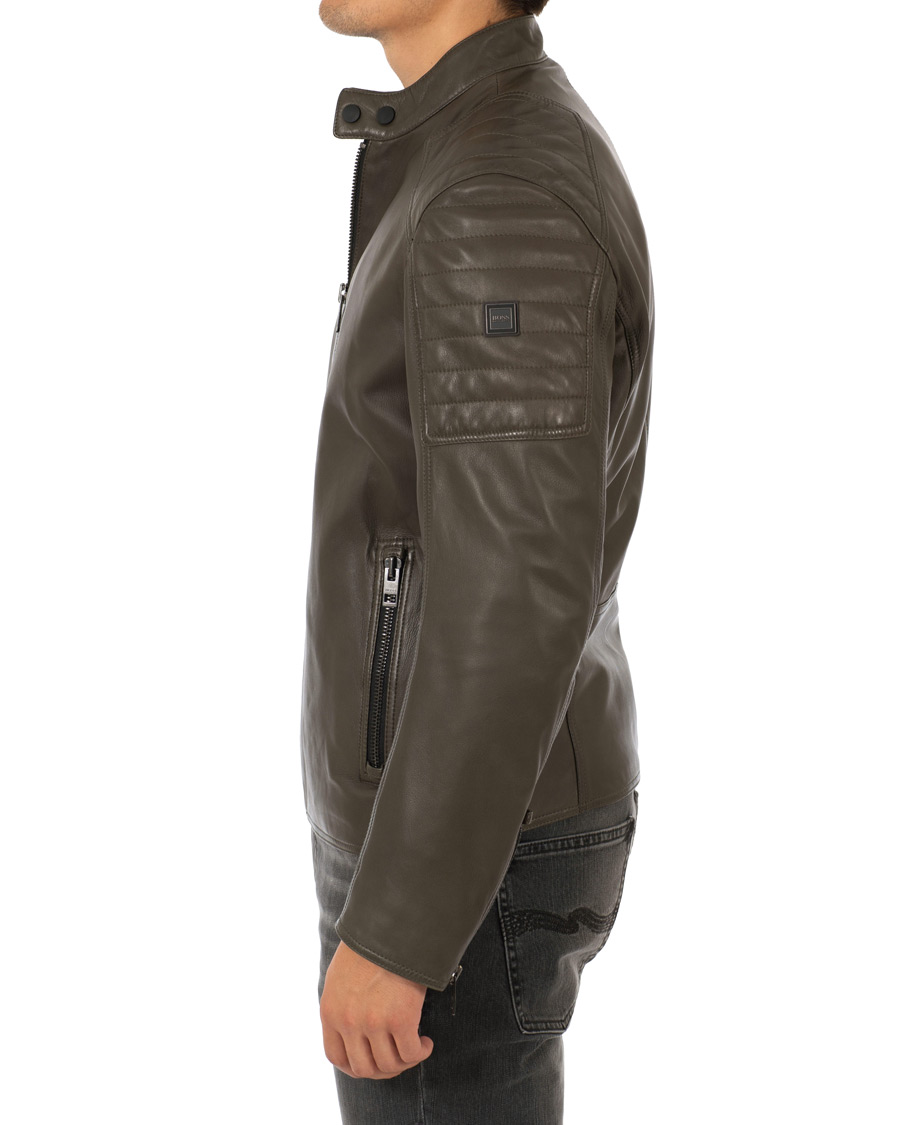 Herre | Jakker | BOSS ORANGE | BOSS Casual Jaysee Biker Leather Jacket Dark Green