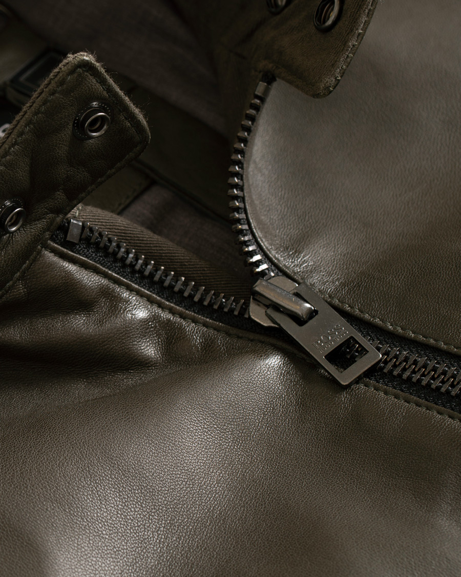 Herre | Jakker | BOSS ORANGE | BOSS Casual Jaysee Biker Leather Jacket Dark Green