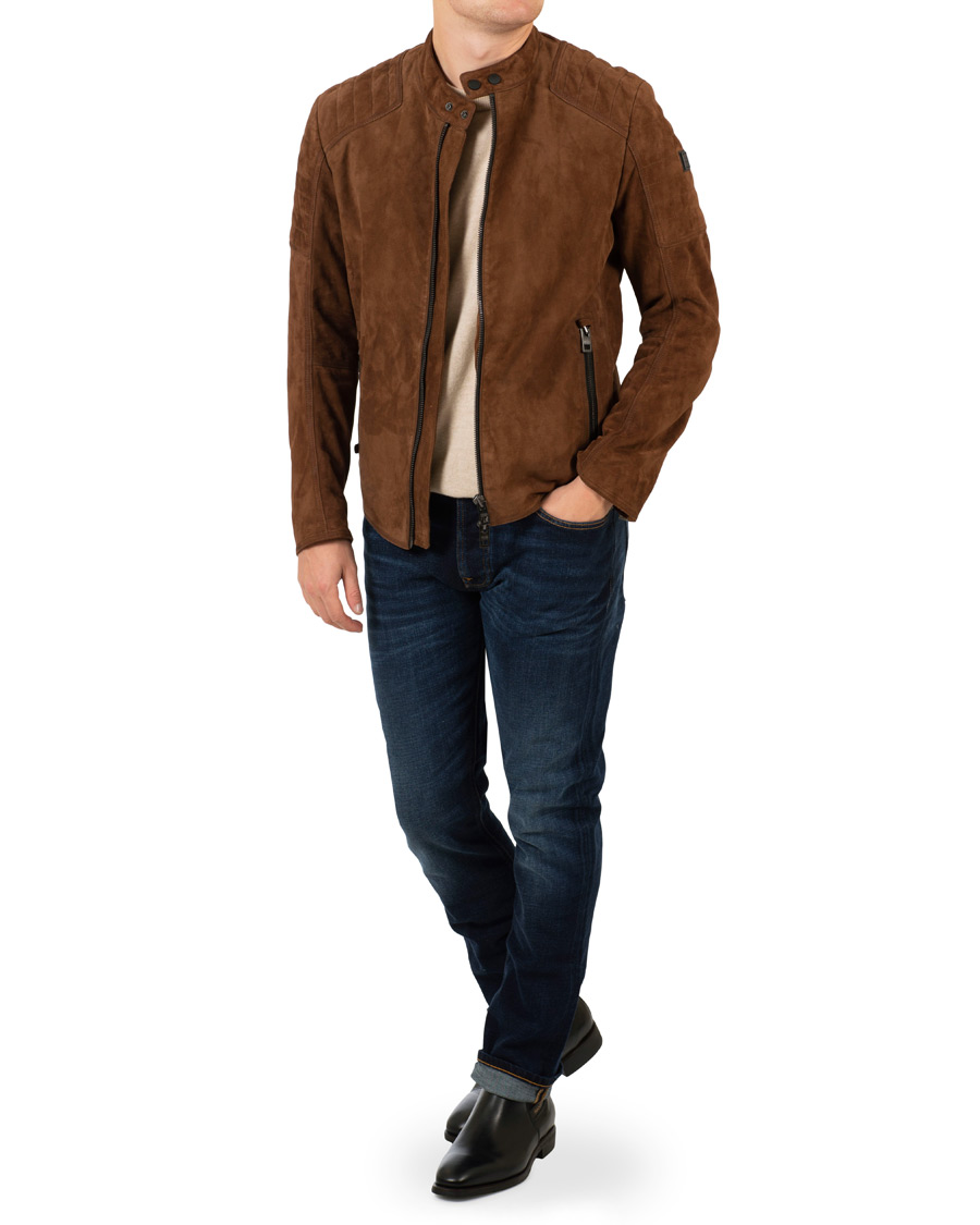 Herre | Jakker | BOSS ORANGE | BOSS Casual Jaydee Biker Jacket Dark Brown Suede